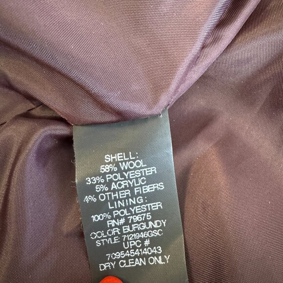 London Fog Wool Coat Burgandy with hood, belt and pockets for women size L - Picture 11 of 15